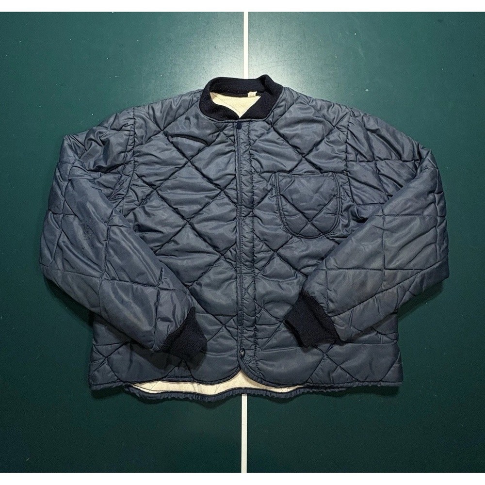 Vintage 60s Quilted Puffer Work Jacket Thermal Lined Men's Medium Diamond Lined